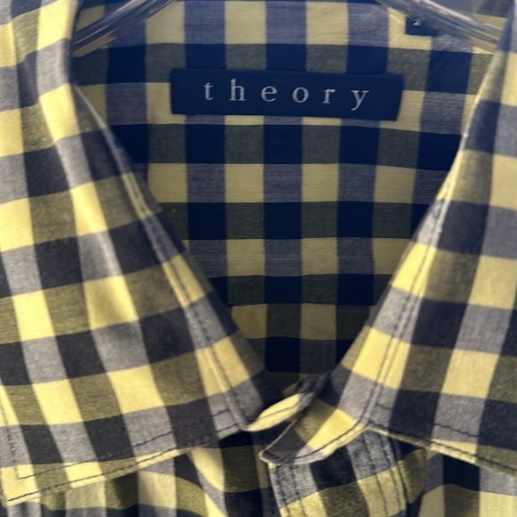 Theory men’s yellow & black gingham short sleeve button shirt. style kennard XL - Picture 2 of 8